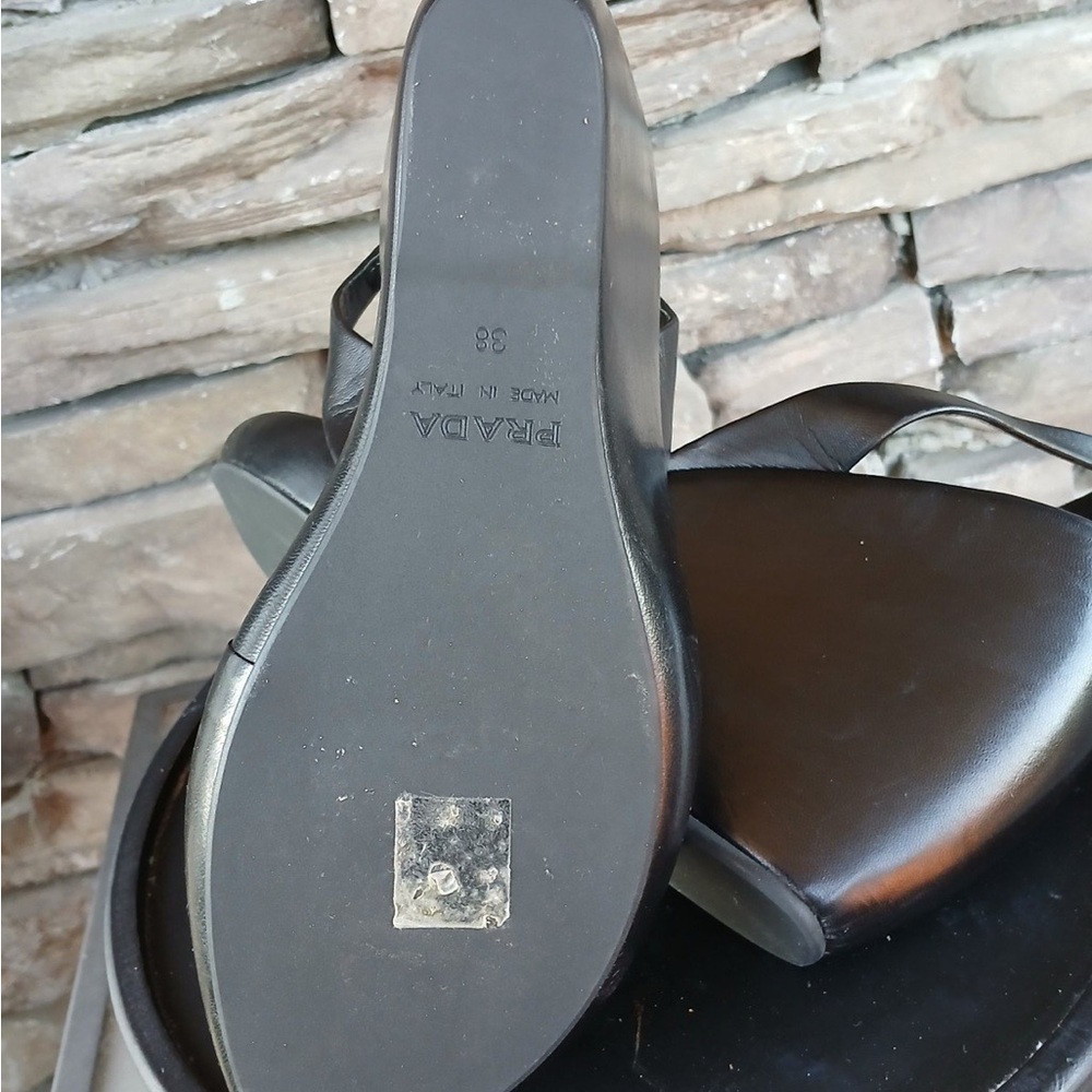 Prada Black Leather Wedge Sandals - Picture 8 of 8